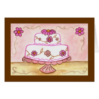 Pink Brown Rose Daisy Wedding Cake Card card