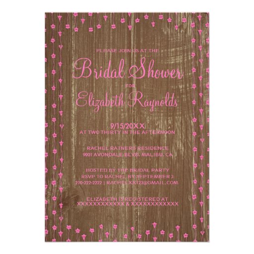 Pink Brown Rustic Country Bridal Shower Invitation