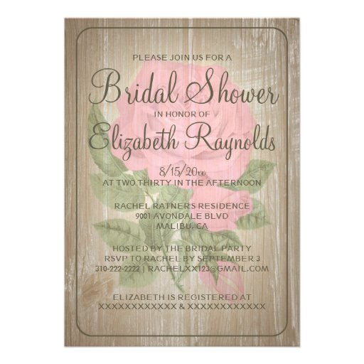 Pink Brown Rustic Floral Bridal Shower Invitations