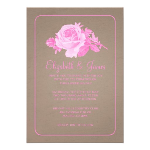 Pink Brown Rustic Floral/Flower Wedding Invitation