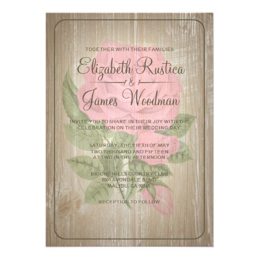 Pink & Brown Rustic Floral Wedding Invitations