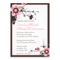 Pink & Brown Sakura Cherry Blossoms Wedding Invite invitations