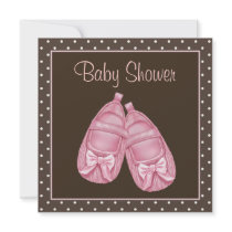 Pink Brown Satin Booties Baby Girl Shower Invitations