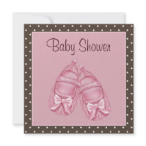 Pink Brown Satin Booties Baby Girl Shower Custom Announcement