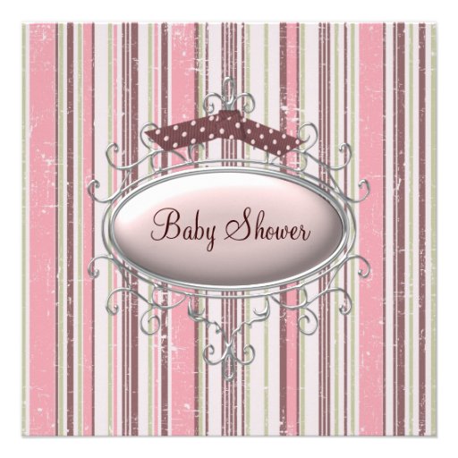 Pink Brown Shabby Chic Baby Girl Shower Personalized Announcements (front side)
