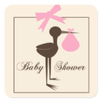 Pink &amp; Brown Sophisticated Stork Baby Shower Stickers