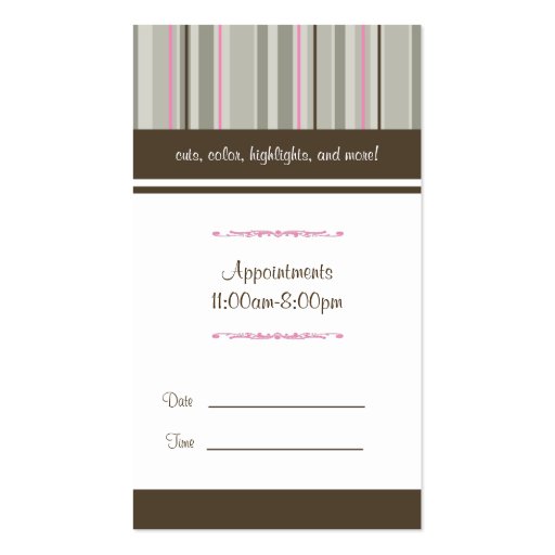 Pink/Brown Stripe Scissors Business Card Templates (back side)