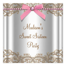 Pink Brown Sweet 16 Birthday Party Custom Invitations