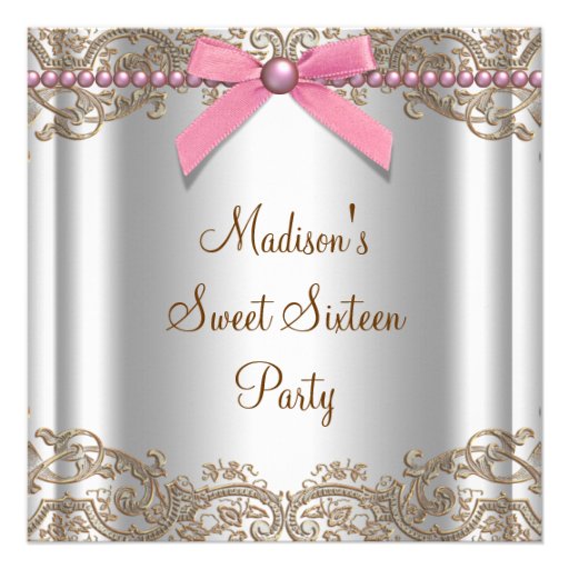 Pink Brown Sweet 16 Birthday Party Custom Invitations