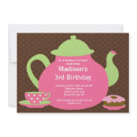 Pink & Brown Tea Party Birthday Party Invitation