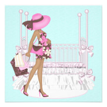 Pink Brown Teal Blue Baby Shower Invitations