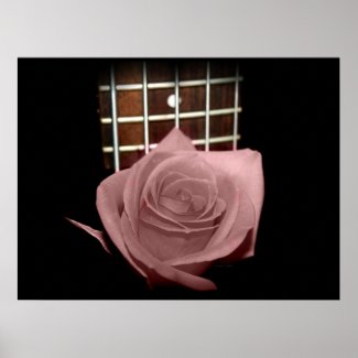 Pink brown tint rose against five string bass fret print