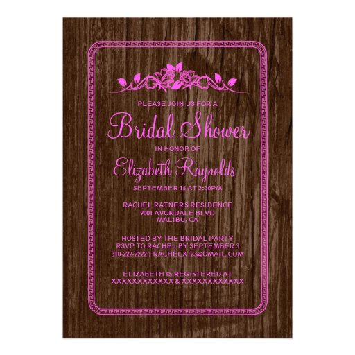 Pink Brown Vintage Barn Wood Bridal Shower Invites