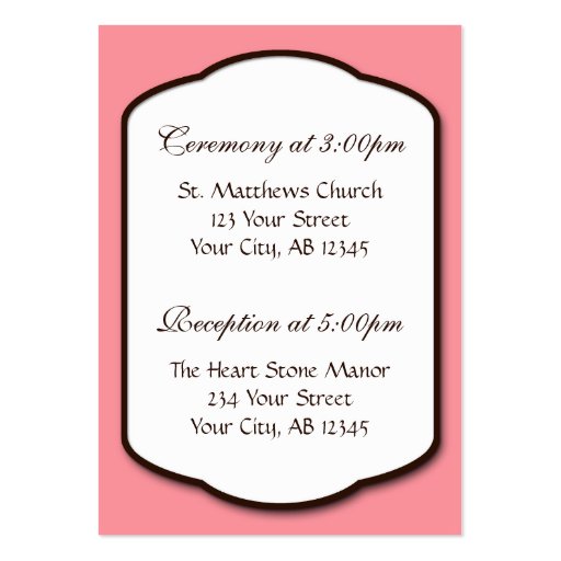 Pink Brown & White Wedding Guest Reference Cards Business Card Template (front side)