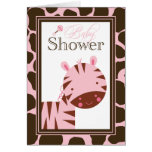Pink + brown zebra girls baby shower invitation cards