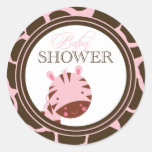 Pink + brown zebra girls baby shower stickers stickers