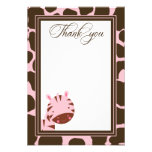 Pink + brown zebra girls thank you flat card invitations