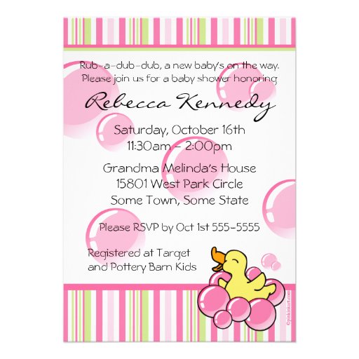 Pink Bubble Ducky Baby Shower Invitations (front side)