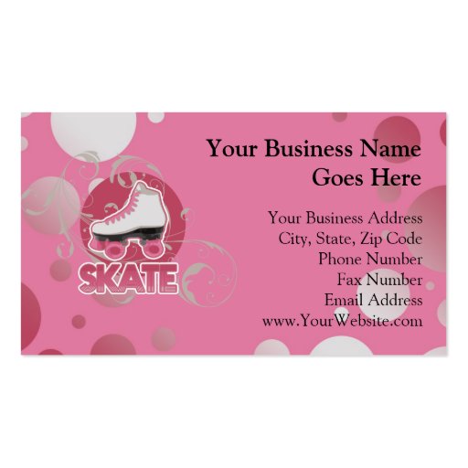 Pink Bubble Swirl Roller Skate, Skating Business Cards (front side)