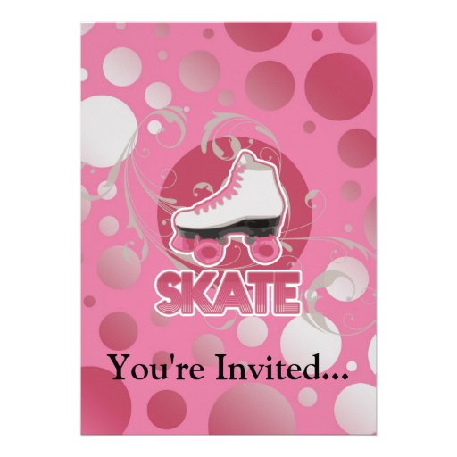Pink Bubble Swirl Roller Skate, Skating Invitations