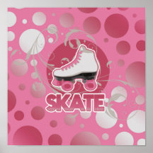 Pink Bubble Swirl Roller Skate, Skating Posters
