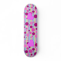 Pink bubble's and Heart With on Stripes Skateboard by SayItNow Pink bubble's and Heart With on Stripes Skateboard