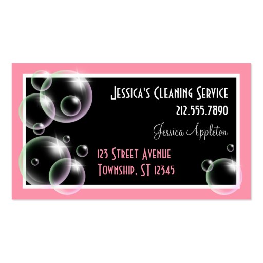 Pink Bubbles Cleaning Service Business Cards (front side)