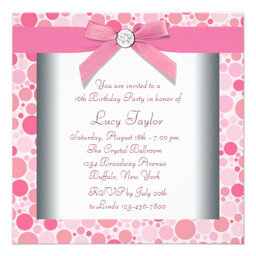 Pink Bubbles Pink Sweet 16 Birthday Party Invite