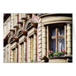 Pink Building detail flowers Greeting Cards