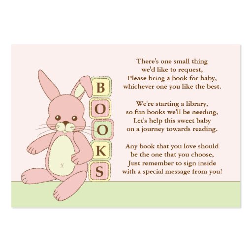 Pink Bunny Baby Shower Book Insert Request Card Business Card