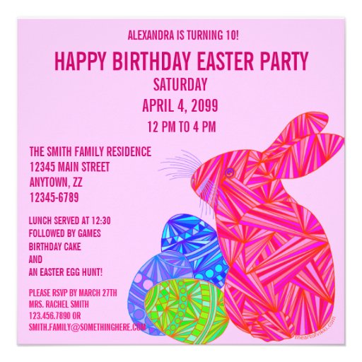 Pink Bunny Easter Themed Birthday Party Invite