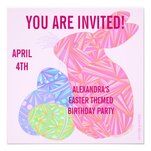 Pink Bunny Easter Themed Birthday Party Invite