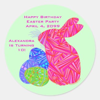Pink Bunny Easter Themed Birthday Party Stickers