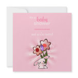 Pink Bunny with Flowers Baby Shower Personalized Invitation