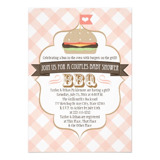 Pink Burger Couples BBQ Baby Shower Invitations