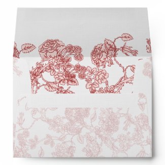 Pink & Burgundy Roses Swirl Wedding Envelopes envelope