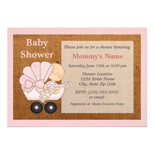 Pink Burlap Baby Shower Invitation