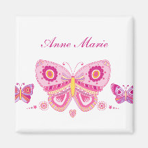 Pink Butterflies Custom Text Magnet