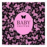 Pink Butterflies on Black Invitations