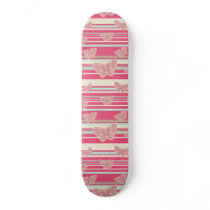 Pink Butterflies Striped Pattern Skateboard