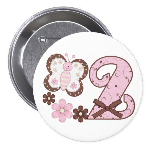 Pink Butterfly 2nd Birthday Button