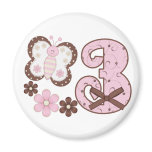 Pink Butterfly 3rd Birthday Fridge Magnets
