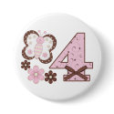Pink Butterfly 4th Birthday Button