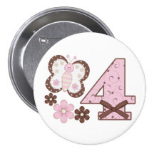 Pink Butterfly 4th Birthday Button