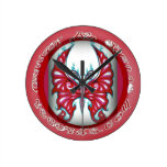 Pink Butterfly 8" Round Wall Clock