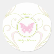 Pink Butterfly Baby Shower Favor Sticker