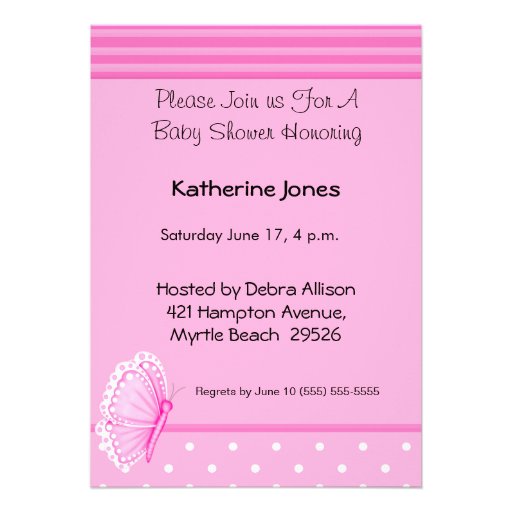 Pink Butterfly Baby Shower Invitation