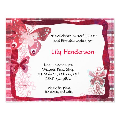 Pink Butterfly Birthday Party Invitation