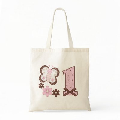 Pink Butterfly First Birthday Tote Bags by Kewlkids