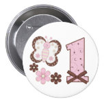 Pink Butterfly First Birthday Button